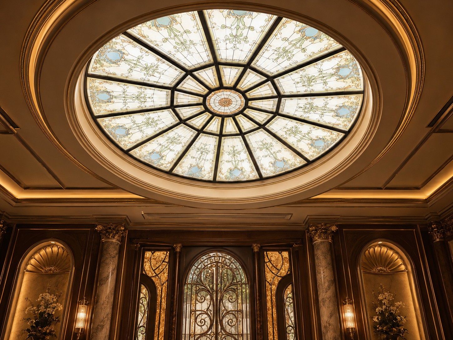 Ornate fabricated skylight detail on a film set