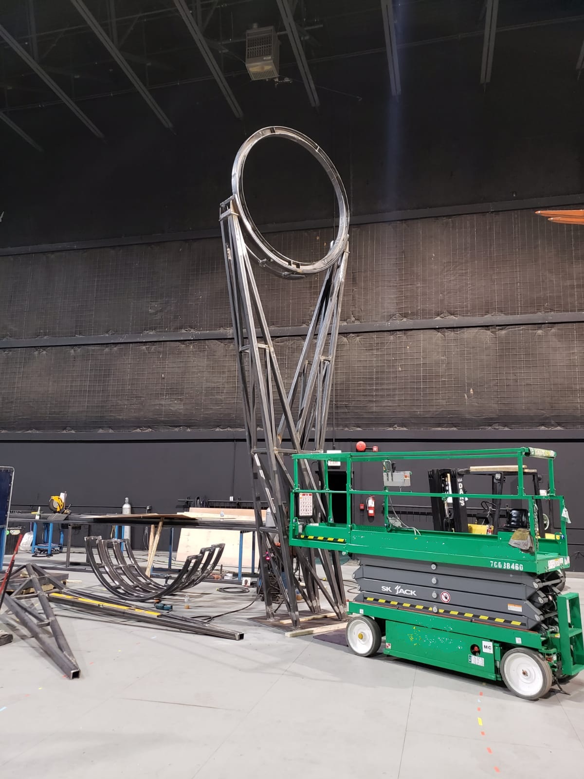 Large metal set structure under construction on a soundstage